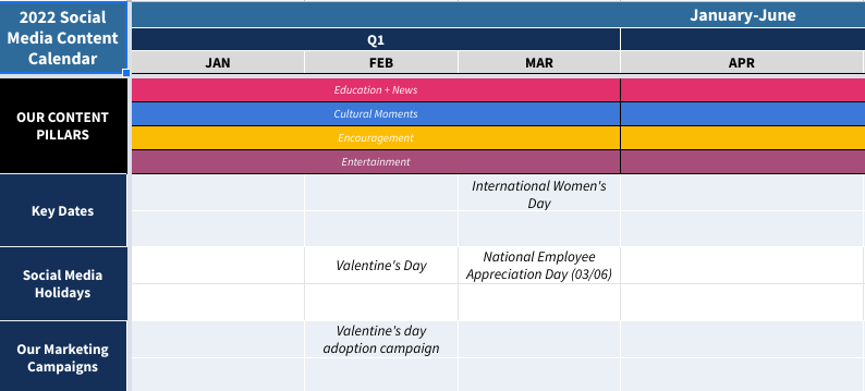 Business Instagram Content Calendar Hootsuite template example - monthly view